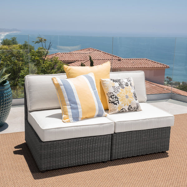 English Elm Santa Cruz Outdoor Wicker Sectional Armless Chair Set with Plush Weather Resistant Cushions Grey+White 52976.00IRNGRY