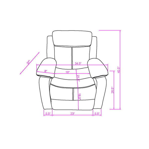 English Elm Blanche Manual Glider Recliner with Led Lighting Pillow Arms Media Room Lounge Grey B201P412062