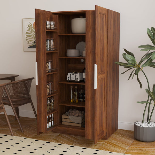 English Elm 62.99In Kitchen Pantry Cabinet - Stylish Walnut Buffet With Multi-Level Storage For Any Room W331S00157