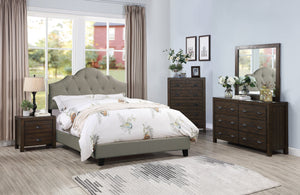 English Elm Majestic Full Size Bed Frame With Adjustable Headboard – Elegant Grey Tufted Upholstery & Wood Design B011S01428