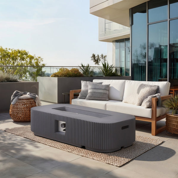 English Elm Outdoor Rectangular Mgo Concrete Fire Pit 50000 Btu Propane Patio Focal Point Gray N772P409034G