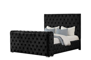 English Elm Encore Modern Tufted Upholstered Queen Bed In Black - Stylish Wood Frame With Tv Compartment & Comfort B009S01651