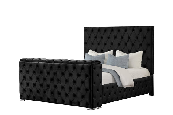 English Elm Encore Modern Tufted King Bed With Hidden Tv Compartment & Electric Fireplace In Sleek Black Finish B009S01681