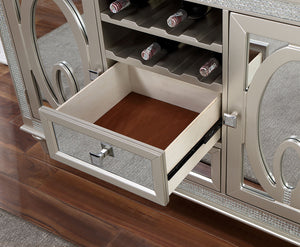 English Elm Contemporary Rustic Server with Solid Wood Accents, Molded Details and Functional Storage Drawers for Dining Room Furniture Silver 57 L x 21 W x 36 H B2741P309346