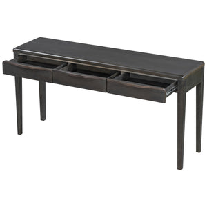 English Elm U_style Oak Veneer Console Table with Three Wave Drawers for Entryway or Foyer Black N711P401926B