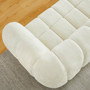English Elm Chenille Cloud Sofa with Quilted Checkered Cushions and Piano Key Backrest Design Beige W834P442225