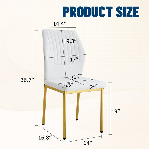 English Elm Luxury Modern Linen-Cotton Dining Chair Set of 4 with Integrated Metal Legs, Breathable Comfort and Durable Design White+Gold 24.8 L x 24.41 W x 20.47 H W1512P373040