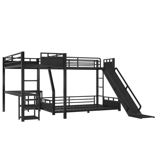 English Elm L-shaped Metal Triple Bunk Bed with Slide Desk and Storage for Shared Kids Rooms W1580S00568