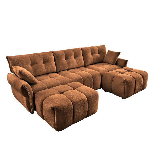 English Elm 3 Seater Chenille Sofa with Ottoman Tufted Arms Solid Wood Frame Lounge Couch Burnt Orange W714S01664