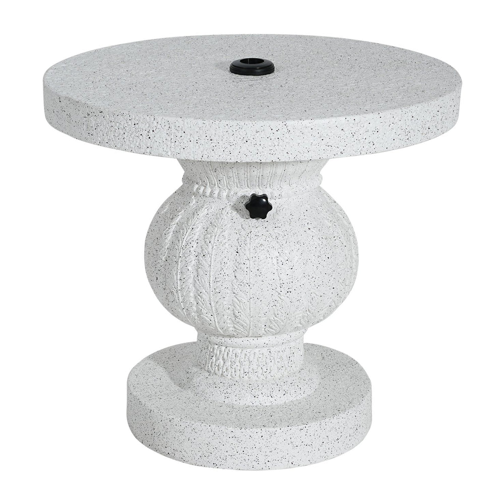 English Elm Berra Mgo Outdoor Umbrella Base Side Table Carved Leaf Marble Patio Accent N775P362775W