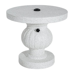 English Elm Berra Mgo Outdoor Umbrella Base Side Table Carved Leaf Marble Patio Accent N775P362775W