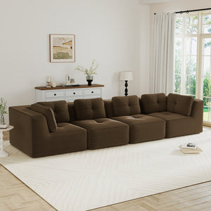 English Elm Modern Corduroy Sectional Sofa Tufted Four Seat Modular Design with Deep Cushions Brown W714S01810