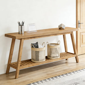 English Elm Hall Console Table Industrial Rustic Two Tier Wood Tone Metal Frame Entryway Sofa Light Brown T3971P451487