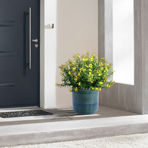 English Elm Set Of 3 Handcrafted Grid Ceramic Planters - Modern Blue-Green Flowerpots For Home & Garden Decor W3273P322259-GIGA