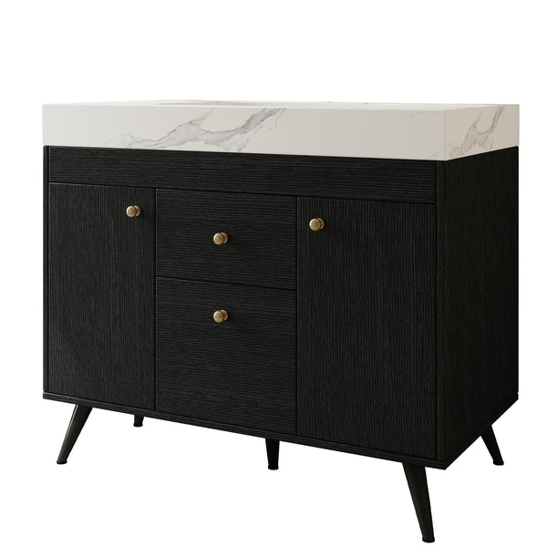 English Elm 36" Freestanding Bathroom Vanity Sintered Stone Top Ceramic Sink Stainless Steel Legs Black,Gold,White W3136S00072