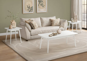 English Elm Table Set 3 Piece Mid Century Modern White Laminate with Tapered Wood Legs Living Room B2710P461901