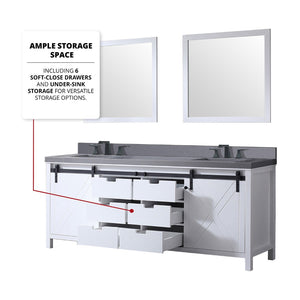 English Elm White Double Bath Vanity 84" W With Grey Quartz Countertop, Matte Black Faucets & Matching Mirrors B2731S01079-GIGA