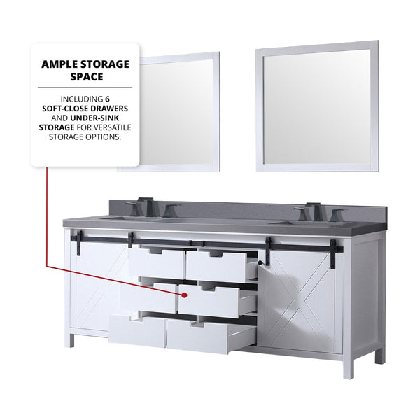 English Elm White Double Bath Vanity 84" W With Grey Quartz Countertop, Matte Black Faucets & Matching Mirrors B2731S01079-GIGA