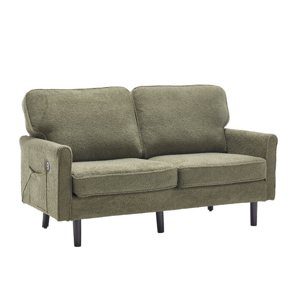 English Elm Loveseat Mid Century Modern Two-Seater Sofa with USB Type-C Charging, Removable Zipper Covers, Durable Wood Legs Green W395P238825