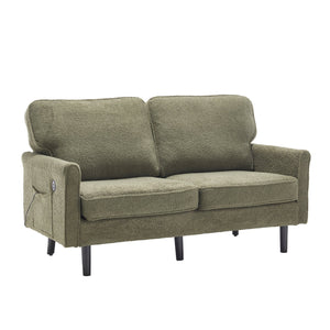 English Elm Loveseat Modern Mid-Century 2-Seater with USB Type-C Charging, Removable Zippered Covers, Sturdy Wood Legs Green W395P238825