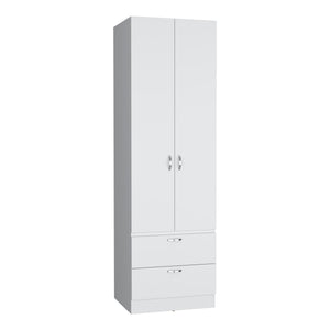English Elm Vico 76" High Armoire Wardrobe Closet with Hanging Rod, 2 Drawers & Shelves White, Space-Saving Organizer B200P188838