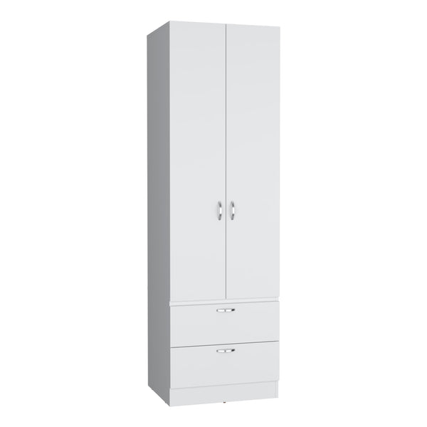 English Elm Vico 76" High Armoire Wardrobe Closet with Hanging Rod, 2 Drawers & Shelves White, Space-Saving Organizer B200P188838