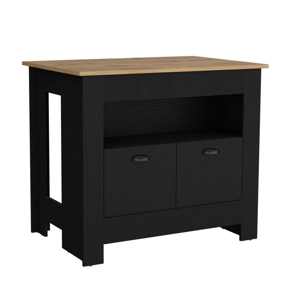 English Elm Floyd Modern Kitchen Island 35.3" H Black/Macadamia – 2 Doors, 3 Shelves, Engineered Wood Storage B097P199733