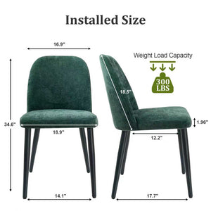 English Elm Dark Forest Green Chenille Armless Dining Chairs Set of 2 with Sleek Metal Legs T3967P423825