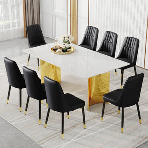 English Elm Table Set With Glass Top & 8 Pu Leather Chairs - Elegant Dining Furniture For Modern Spaces W1151S04352-GIGA