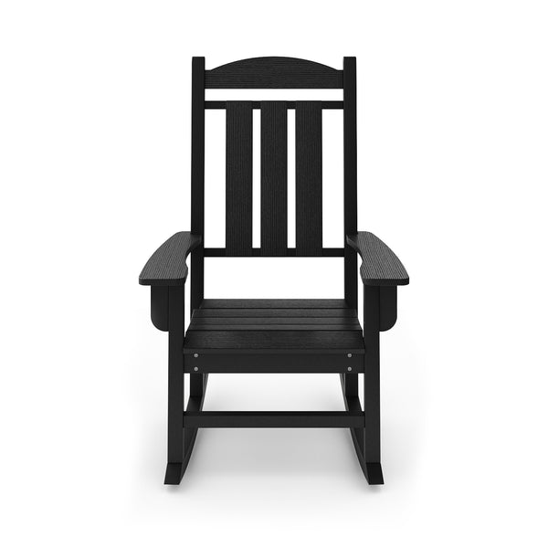 English Elm Beige Hdpe Poly Lumber Porch Rocking Chair with High Back for Outdoor Patio Use Black B195P198773