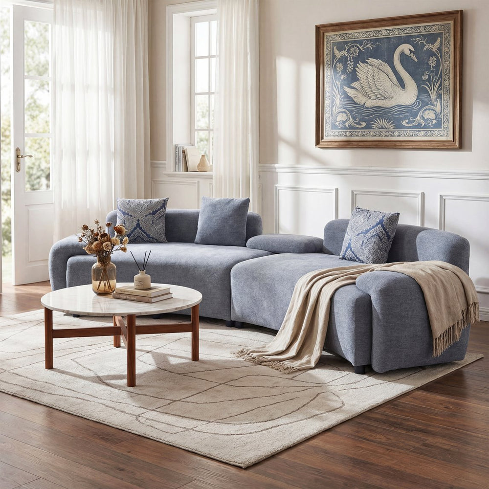 English Elm 122" Curved Sofa Off-white Fabric Four Seat Modern Living Room Couch with Damask Pillows Grey N758T030405E