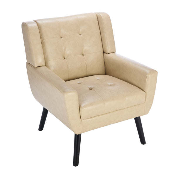 English Elm Modern Pu Leather Ergonomic Accent Chair with Padded Arms and Matte Black Legs Khaki W676P172470