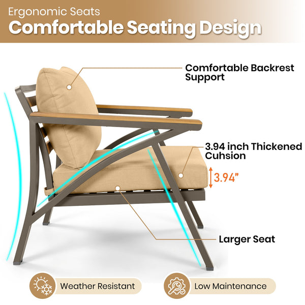 English Elm 6-piece Outdoor Conversation Set with Acacia Wood Accents and Steel Frame Patio Seating Brown N704G201256D