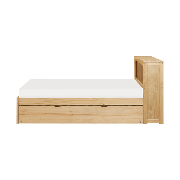 English Elm Modern Twin Platform Bed with Bookcase Headboard in Warm Natural Pine Wood Finish B011S02422