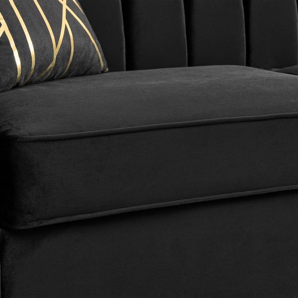 English Elm 81" Tufted Velvet Chesterfield Sofa with Gold Steel Legs for Elegant Living Rooms Black W1191S00063