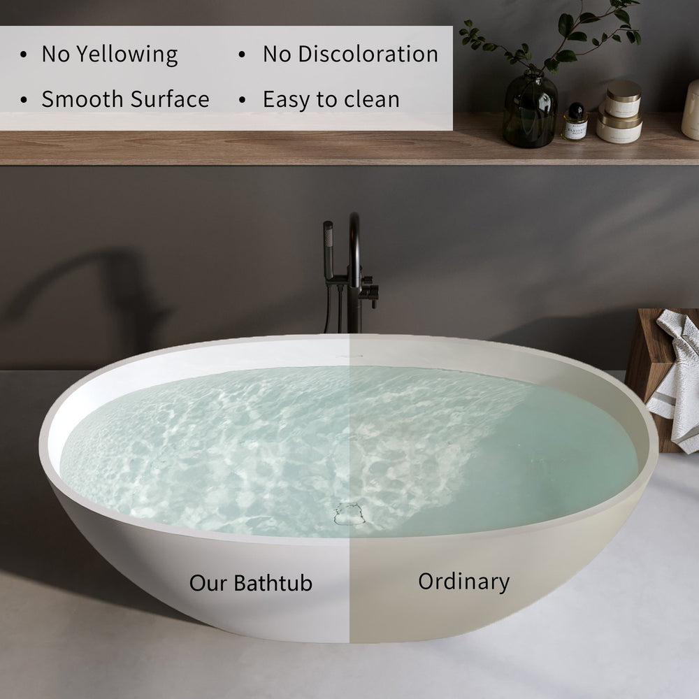 English Elm 63″solid Stone Resin Freestanding Soaking Tub Oval Matte White Spa Bath W2753P307812
