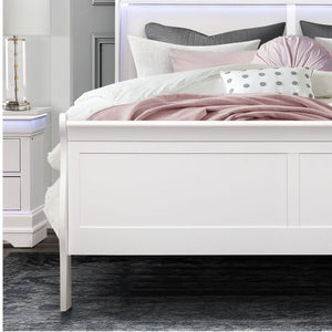 English Elm CHARLSTON Solid Wood Full Sleigh Bed with LED Headboard, Transitional Panel Design, Durable Finish White 78.13 L x 7.88 W x 4.88 H B201S00006