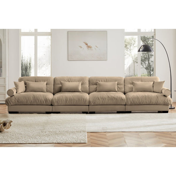 English Elm Super Comfort Modular Velvet Sectional Sofa With Movable Ottoman – Stylish L-Shaped Couch For Living Rooms W714S01101-GIGA