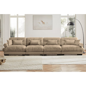 English Elm Super Comfort Oversized Modular Velvet Sectional Sofa With Movable Ottoman - Cozy L-Shaped Couch In Camel W714S00868-GIGA
