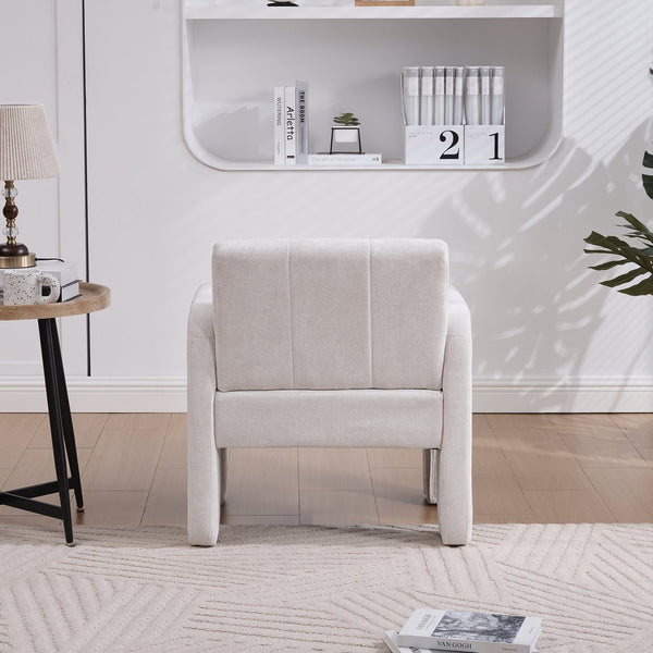 English Elm Modern Chenille Armchair with Ergonomic Curved Armrests, 500lb Capacity, Nordic Minimalist Accent Chair for Living Room Beige W395P380514