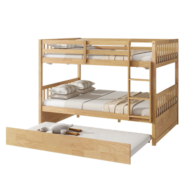 English Elm Full Over Full Rustic Bunk Bed With Trundle, Ladder, Guardrails - Versatile Space-Saver In White Oak W504S00180