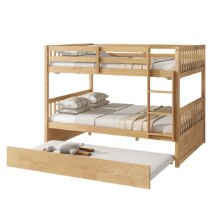 English Elm Full Over Solid Rubberwood Bunk Bed with Trundle Converts to Two Separate Beds W504S00293