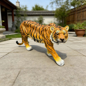 English Elm 15.75" Matte Resin Tiger Sculpture Weatherproof Stalking Pose Garden Entryway Accent Orange W5709P462963