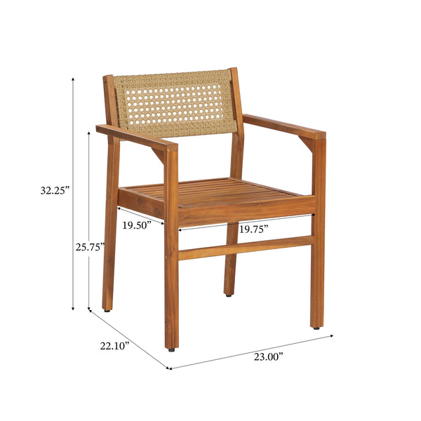 English Elm Dining Chair Set of 2 Wicker and Acacia Wood for Indoor or Covered Patio Use Teak N776P381115T