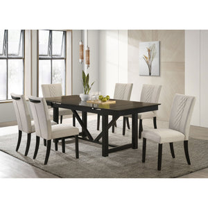 English Elm Modoc Beige Fabric Dining Chairs with Cross-hatch Back and Black Legs Set of 2 B062P447807