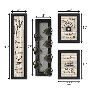 English Elm "kitchen Collection Vii" Framed Art Set with Mug Rack Wood Wall Display B06787081