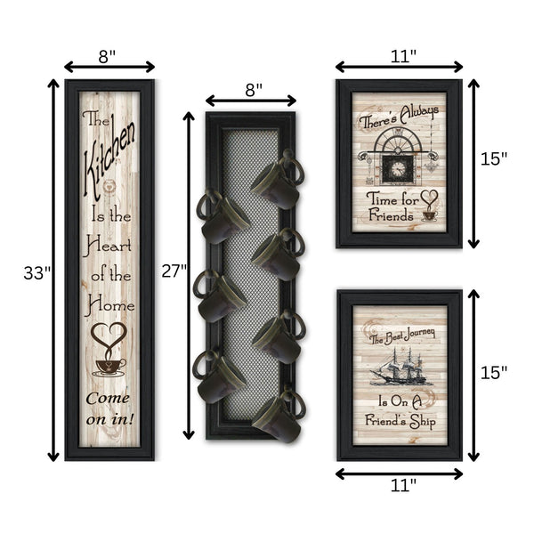 English Elm "kitchen Collection Vii" Framed Art Set with Mug Rack Wood Wall Display B06787081