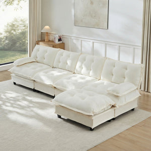 English Elm 138" Chenille Modular Cloud Sectional with Ottoman Deep Seat Lounge Sofa for Apartments W714S01683