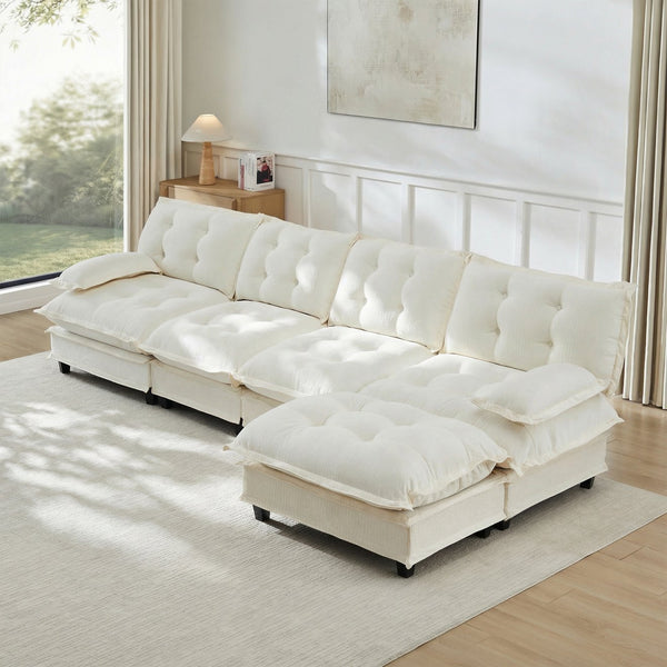 English Elm 138" Chenille Modular Cloud Sectional with Ottoman Deep Seat Lounge Sofa for Apartments W714S01683