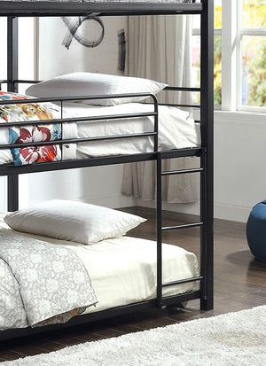 English Elm Contemporary Triple Decker Bunk Bed With Guard Rails, Two Ladders, Space-Saving Metal Design B2741S00347